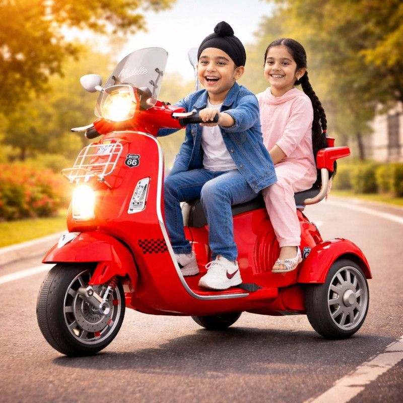 letzride Retro Style 3 Wheel Electric Mobility Scooter with Dual Seat for kids Scooter Battery Operated Ride On(White)