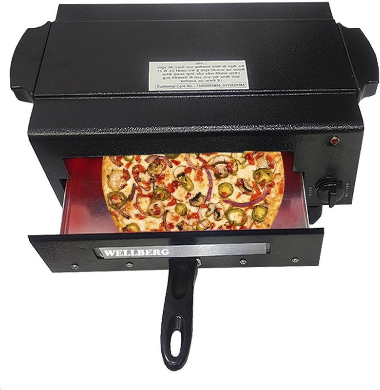 WELLBERG 2000W Upper and Lower on/Off System Small Electric Pizza Maker Fish Chicken Tikka Naan Tandoori Roti Cake Baker French Fries Meat Barbecue Chaap Oil-free Fryer (Black) Pizza Maker(Black)