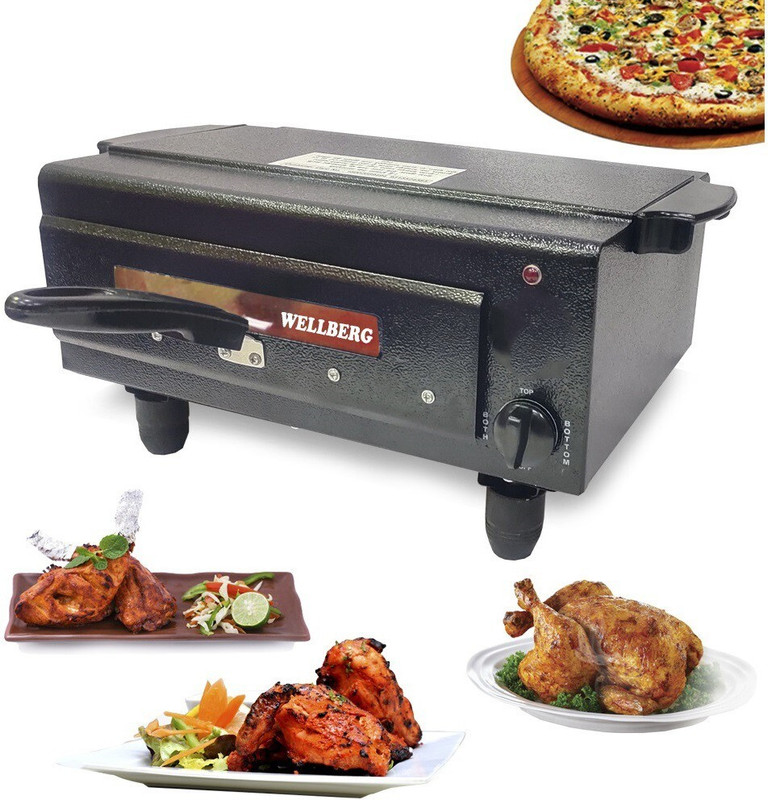 WELLBERG 2000W Upper-Lower & Both Timer/Regulator System Electric Pizza Maker with Non Stick paper, Recipe Book,Grill Stand, 4 Skewers. Pizza Maker(Black)