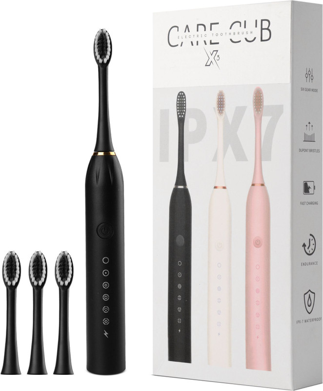 CARE CUB X-3 Sonic White Electric Toothbrush IPX7 Waterproof Replaceable Heads, Gum Care Electric Toothbrush(Black)