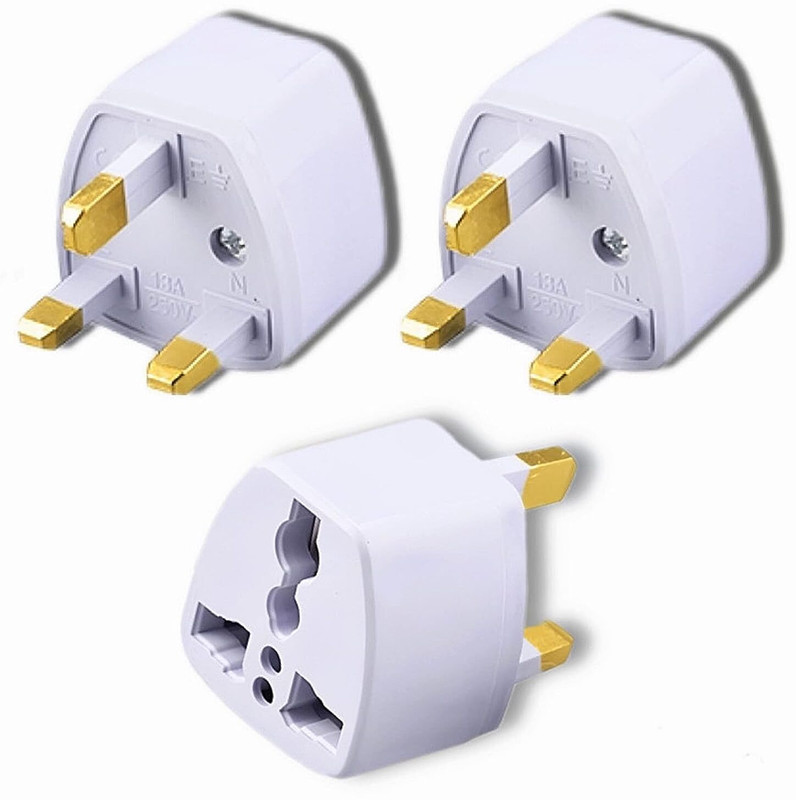 Shivish (2 pcs) Type G Universal Travel Adaptor, UK Adaptor for Indian Pins, Flat 3 Pin Combo Set(White)