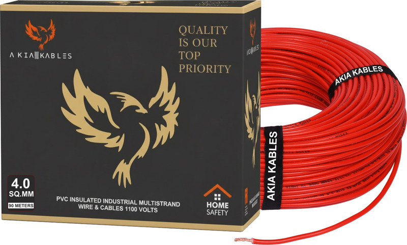 AKIA KABLES 1.5 sqmm COPPER |90 MTR| FR PVC |Multi Strand | Electrical Wire 4 sq/mm Red 90 m Wire(Red)