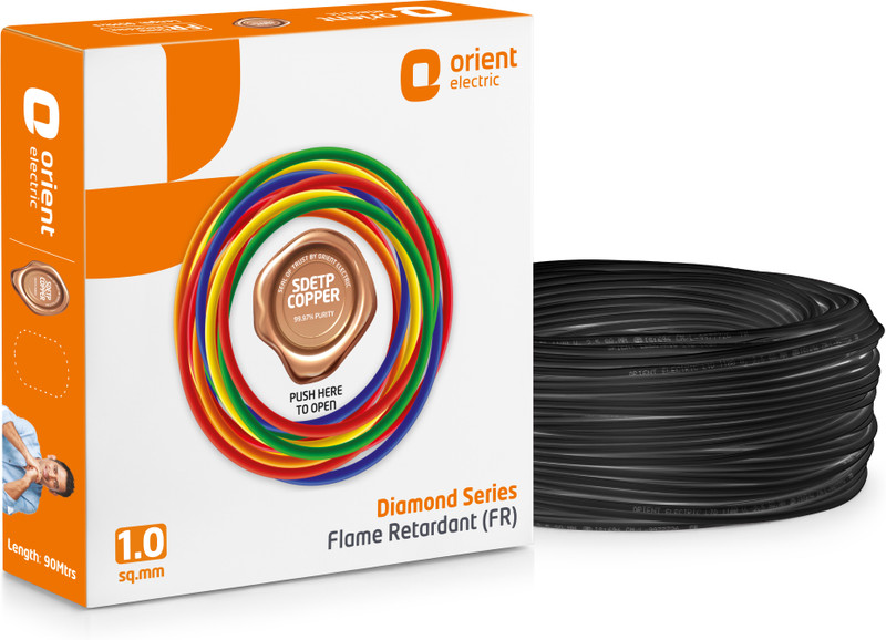 Orient Electric Diamond Series 1 mm Electrical Wire|90 m| Copper| Uni-colour FR PVC Insulation 1 sq/mm Black 90 m Wire(Black)