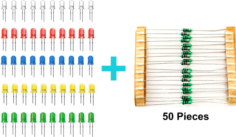 SYMFONIA 50 Pieces 5mm LED and 50 Pieces Resistance Diodes Round Head DIY Light Electronic Hobby Kit