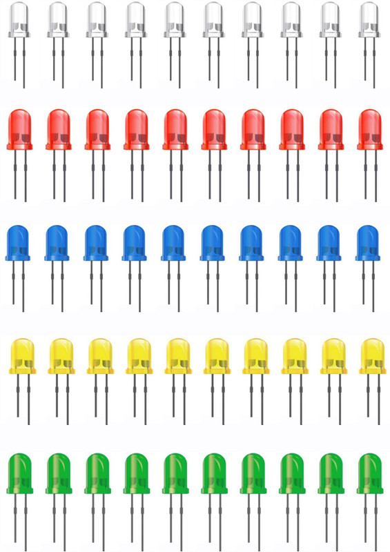 SYMFONIA 50 Pieces 5mm LED Diodes, Assortment Kit, Round Head DIY Electronic Component LED Diode Lights, Emitting Diodes Bulb LED Lamp, Low Voltage Diffused Diode for DIY PCB Circuit, Indicator Lights, Science Project Experiment(Pack of 50, 5 Color) Light Electronic Hobby Kit