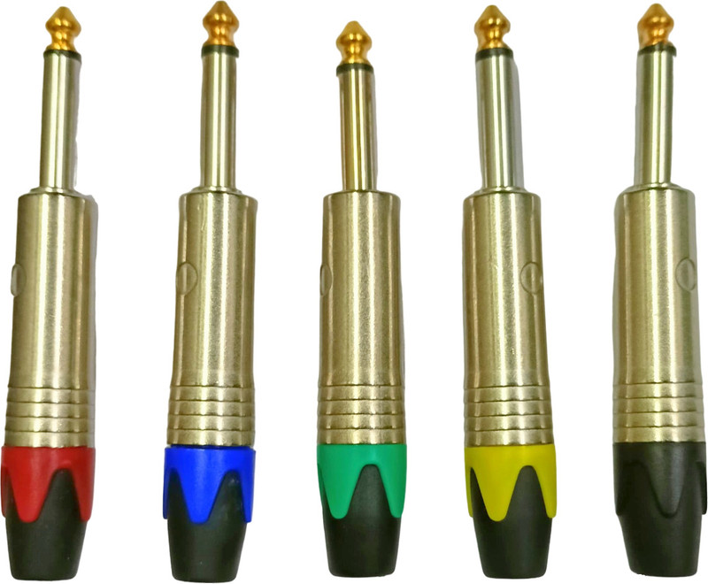 BALRAMA 5pc Metal P38 6.35 mm Mono Jack 1/4" Stereo Plug Guitar Speaker Connector Pin 1/4" Stereo 6.35mm Plug for Mic Microphone Speaker Connector 6.35mm Stereo Plug(Black, Golden)
