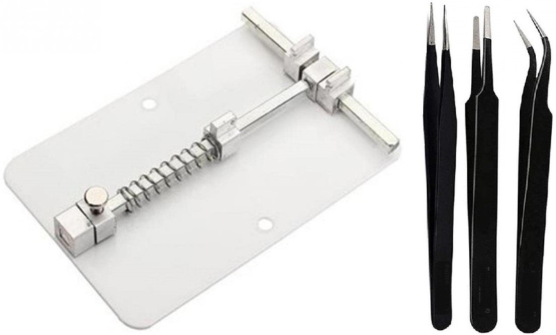 wroughton Fixture PCB Holder Work Fixed Clamp PCB Board Repair Holder With 3 ESD Tweezer Electronic Components Electronic Hobby Kit