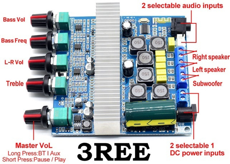3REE TPA-3169B DC-12V-24V 2.1 Channel Stereo Subwoofer Amplifier Board Electronic Components Electronic Hobby Kit