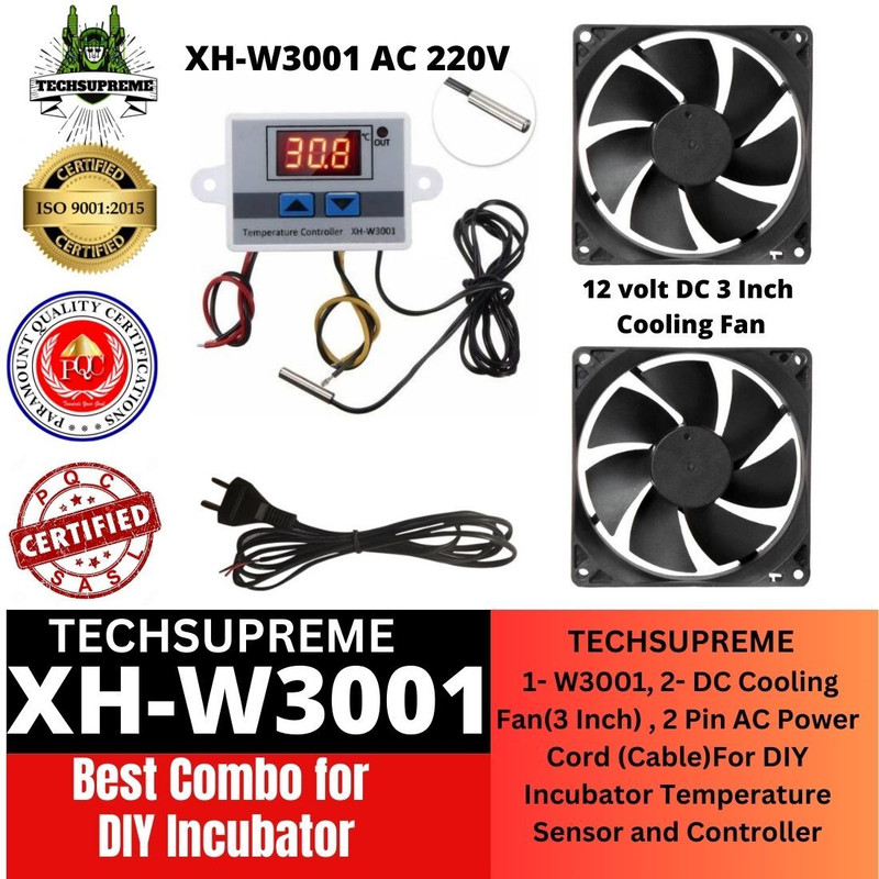 CyberSupreme W3001 AC THERMOSTAT 2 Cooling Fan 2 Pin AC Power Cord For Diy Incubator Temperature Sensor and Controller Electronic Hobby Kit