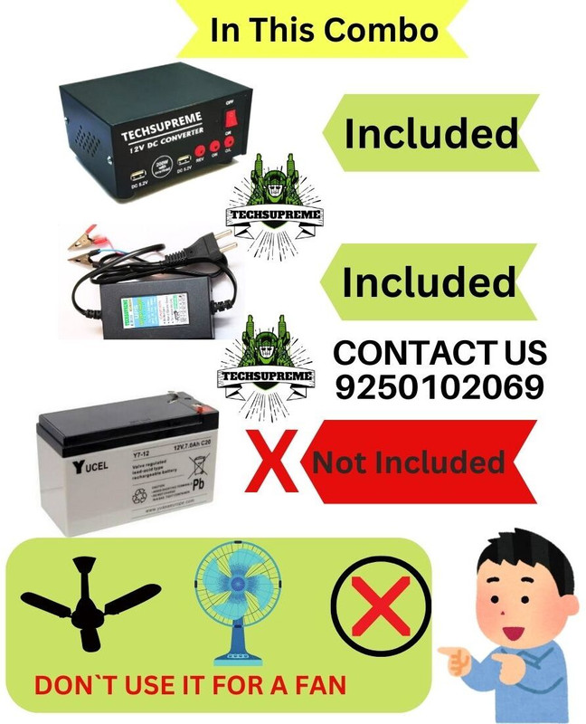 CyberSupreme 12 V 200 Watt DC to AC Converter Mini inverter & 12v 7 Amp UPS Battery charger Solar Compatible Square Wave Inverter(500 VA)