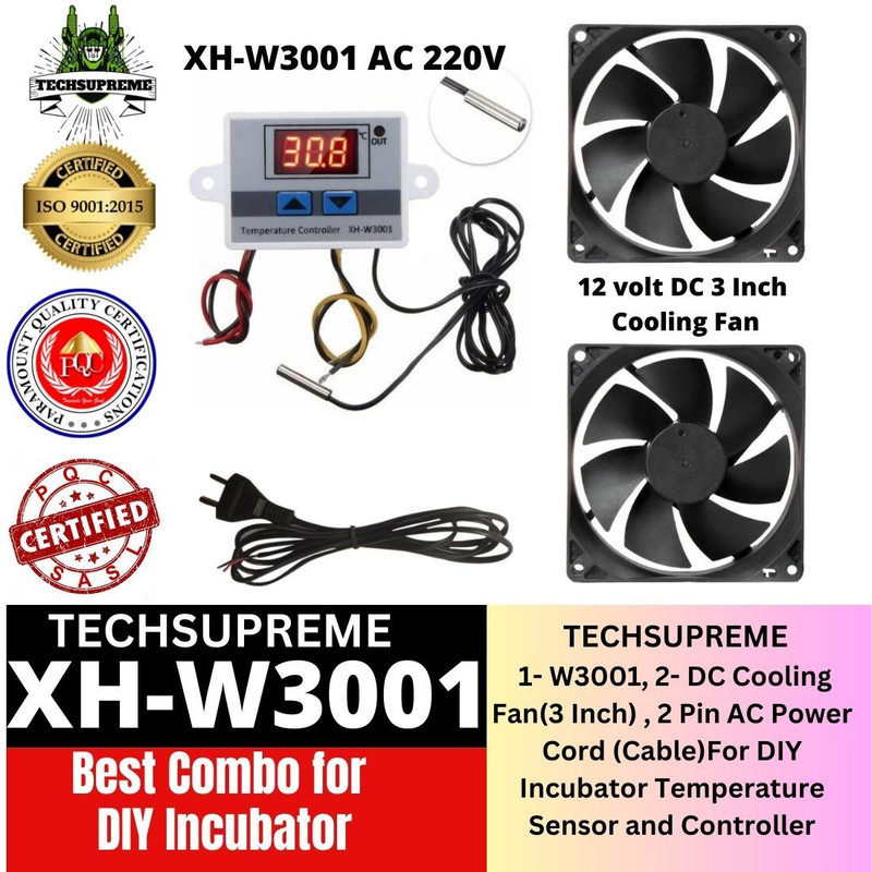 TechSupreme W3001 Cooling Fan AC Power Cord (Cable) For Diy Incubator Temperature Sensor and Controller Electronic Hobby Kit