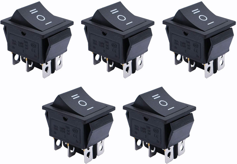 SYMFONIA Rocker Boat Switch, 5 Pcs DPDT 6 Pins heavy duty Rocker Power Switch Snap, AC 20A/250V 15A/125V, 3 Position ON/Off/ON Mini Boat Rocker Switch Toggle for Car Auto Boat Electronic Components Electronic Hobby Kit