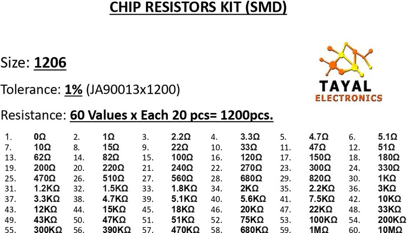 Tayal 1200pcs 1206 SMD Resistor Kit 0-10M ? ohm 60 Values 1/4W 0.25W ±1% Tolerance Electronic Components Electronic Hobby Kit