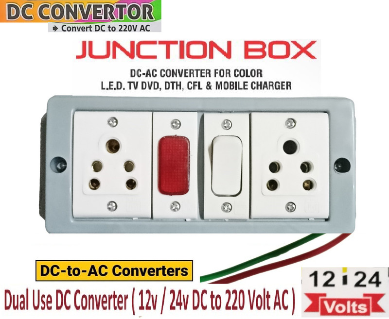 BALRAMA 12v / 24v to 220 Volt DC Converter Solar SMPS Inverter 12 Volt 24 Volt Gang Box 1 ft Battery Jumper Kit