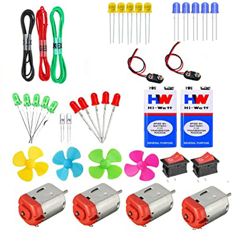 TZZOT Dc Motor with Propeller/ 9v Battery / Snap / Mini Rocker Switch Science Project Educational Electronic Hobby Kit