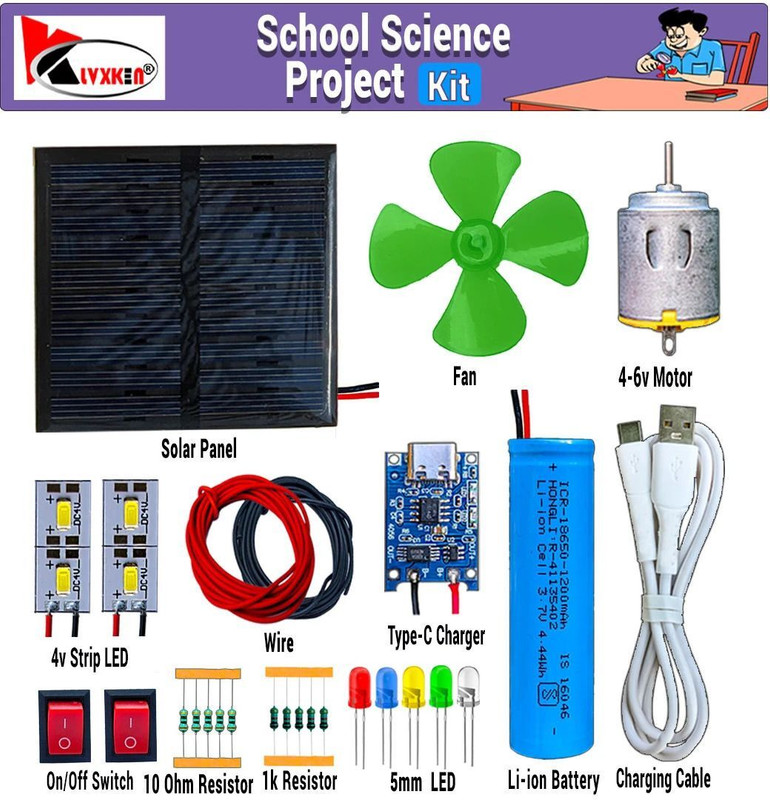 KLVXKEN Solar Panel,Li-Battery,Fan,4v Motor,Light & Other Science Project Kit(29 Items) Electronic Components Electronic Hobby Kit