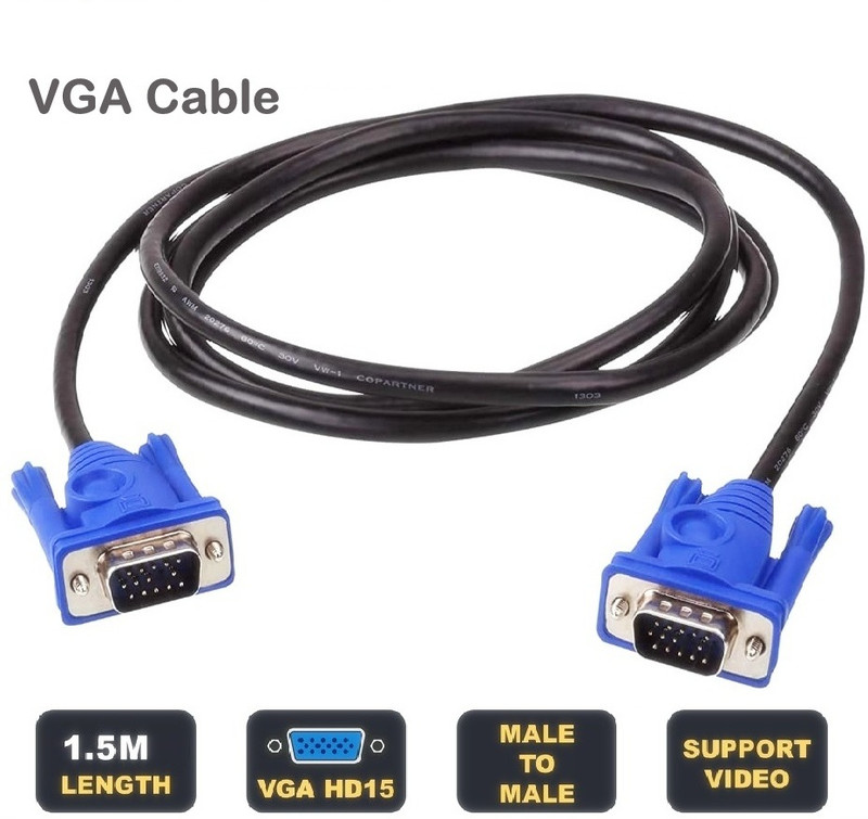 BALRAMA Standard 15-pin VGA Cable Male to Male VGA Video Cable TV PC Computer Monitor Combo Set(Black, Blue)