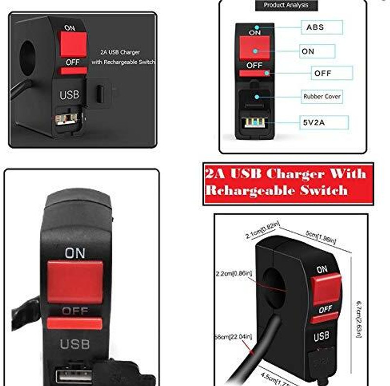 ULTRAWAY FABRICATOR- New Multi-Function Motorcycle USB ,Handle Switch Assembly ( 1 Set) 2 A Bike Mobile Charger