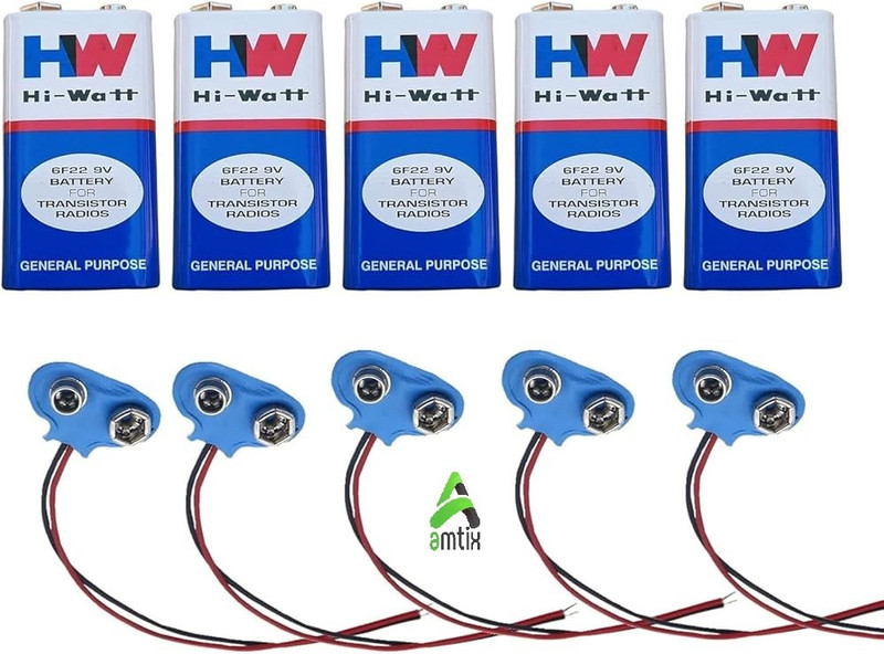 Amtx 9 VOLTS HW BATTERY with Connector, pack of 5 Educational Electronic Hobby Kit