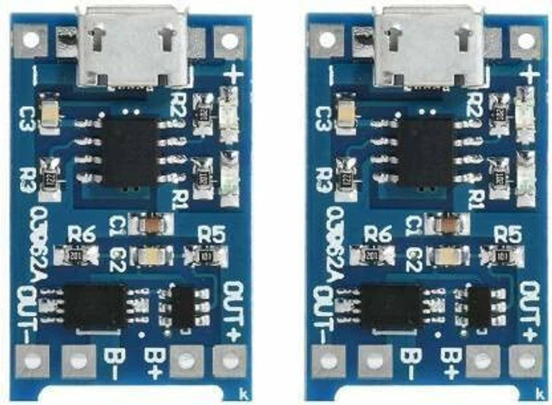 Stookin 2 Pcs TP4056 Micro USB 5V 1A 18650 Lithium Battery Charger Module Charging Board With Protection (Pack of 2) Electronic Components Electronic Hobby Kit Power Supply Electronic Hobby Kit