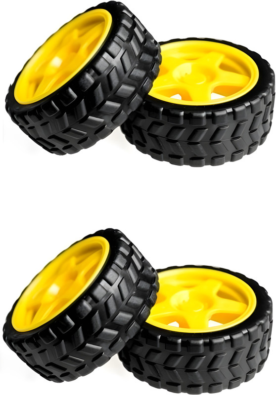 R&D Durable Rubber Robot Tire, Yellow wheel 65mmX30mm for BO DC Motor(Pack of 4) Automotive Electronic Hobby Kit