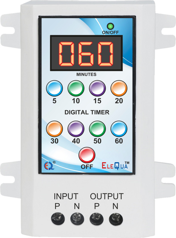 ELEQUA 5,10,15 ,20... minutes timer switch for Geyser,Water pump Up to 2 HP(1Ph) Preset Electronic Timer Switch(White)