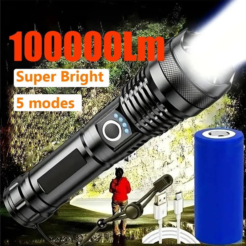 Zeno volt LED Torch, Brightest LED Flashlight,Rechargeable Powerful LED 5 Modes, Torch(Black, 18 cm, Rechargeable)