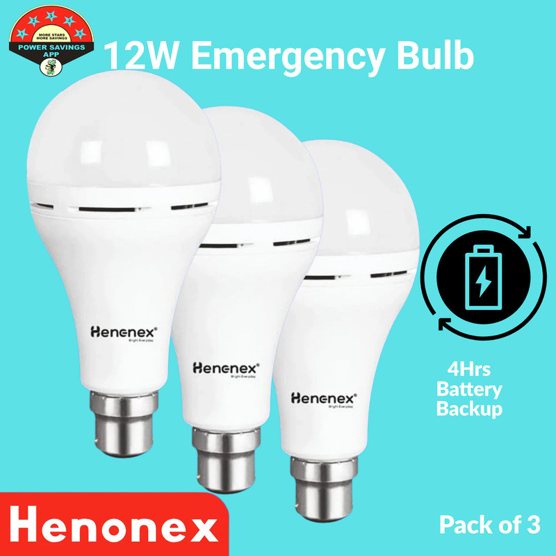 NORYS 12W LED Bulb with Battery Backup | Emergency Light | Pack of 4 4 hrs Bulb Emergency Light(White)