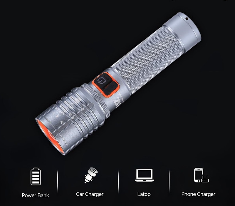 AKR Powerful Rechargeable Zoomable Metal 3 Modes Flashlight, Super Bright with COB 6 hrs Torch Emergency Light(Silver)