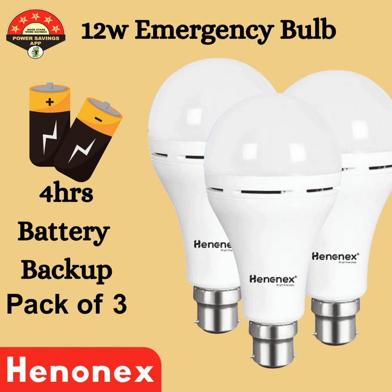 Henonex Power Saver Bulbs – Pack of 3 | 12W | Long Life Guarantee 2 hrs Bulb Emergency Light(White)