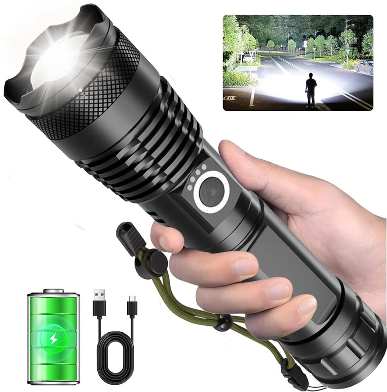 Sument 376(ZOOMABLE METAL TORCH)5 Modes Flashlight, Super Bright LED Light 150 W 8 hrs Torch Emergency Light(Black)