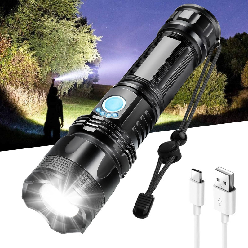 Zeno volt 376 Strong Flashlight Type-C Charging Long Battery Life Outdoor Zoom Long-Range Torch(Black, 18 cm, Rechargeable)