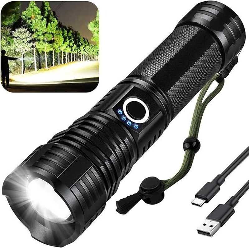 Zeno volt Rechargeable LED Flashlights, Super Bright Zoomable Waterproof 3 Modes, 12 hrs Torch Emergency Light(Black)