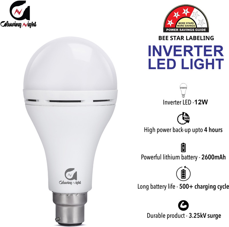 Glowing Night 12W LED AC/DC Inverter Bulb with Durable Design 2 hrs Bulb Emergency Light(White)