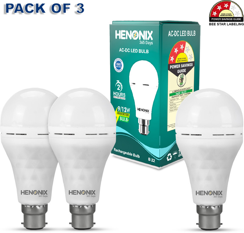 HENONIX 12 Watt LED Bulb – Pack of 3 Energy Saving Bright Light 4 hrs Bulb Emergency Light(White)