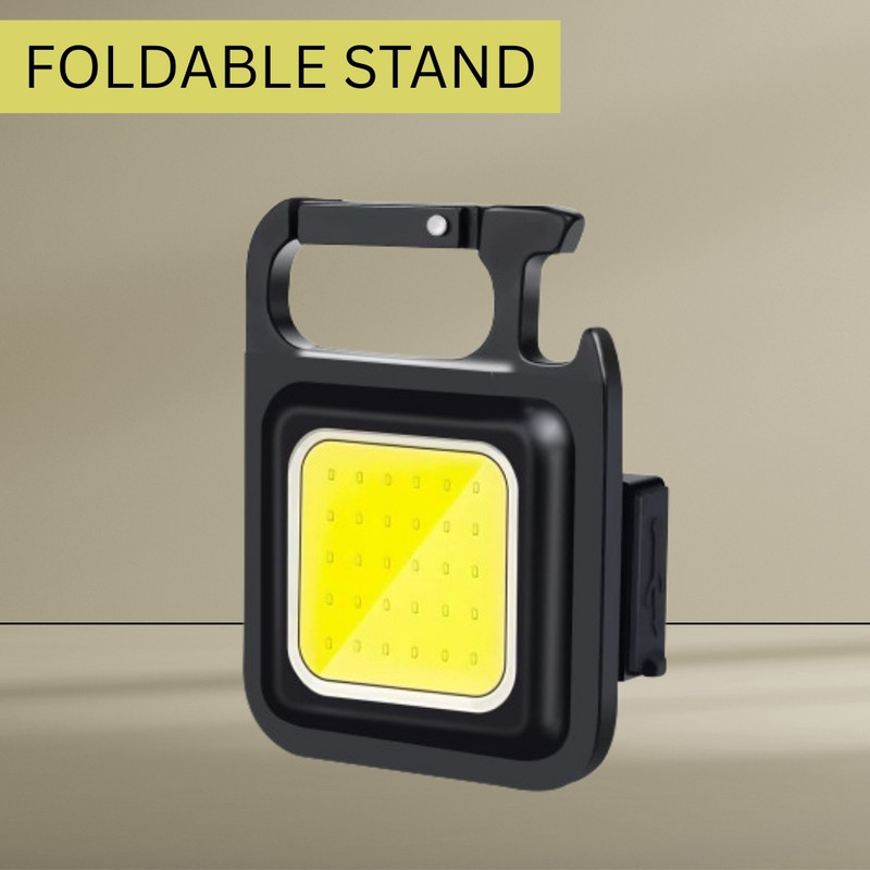 GUGGU Mini (LED COBB) Keychain Flashlight With4 Light Modes Folding Bracket BottleG162 4 hrs Torch Emergency Light(Black)