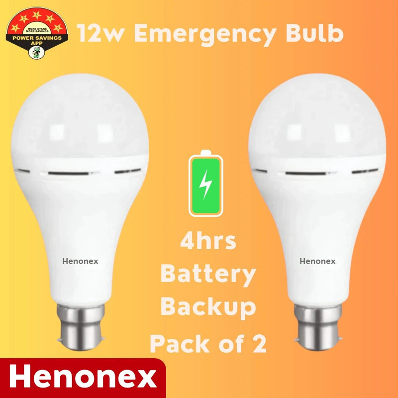 Henonex 12 Watt Emergency Backup Bulbs LED Rechargeable 2 Pieces 4 hrs Bulb Emergency Light(White)