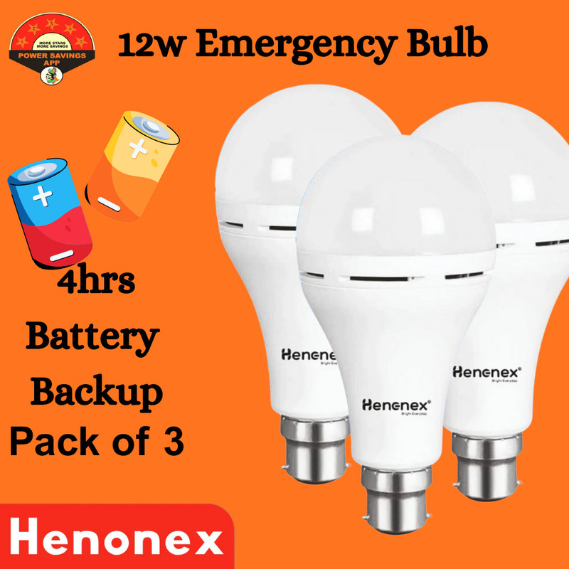 Henonex Combo of 3 – 12W Bulbs | Eco-Friendly | High Efficiency 2 hrs Bulb Emergency Light(White)
