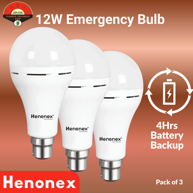 Henonex Pack of 4 Long-Lasting 12W Rechargeable Emergency Bulbs 4 hrs Bulb Emergency Light(White)