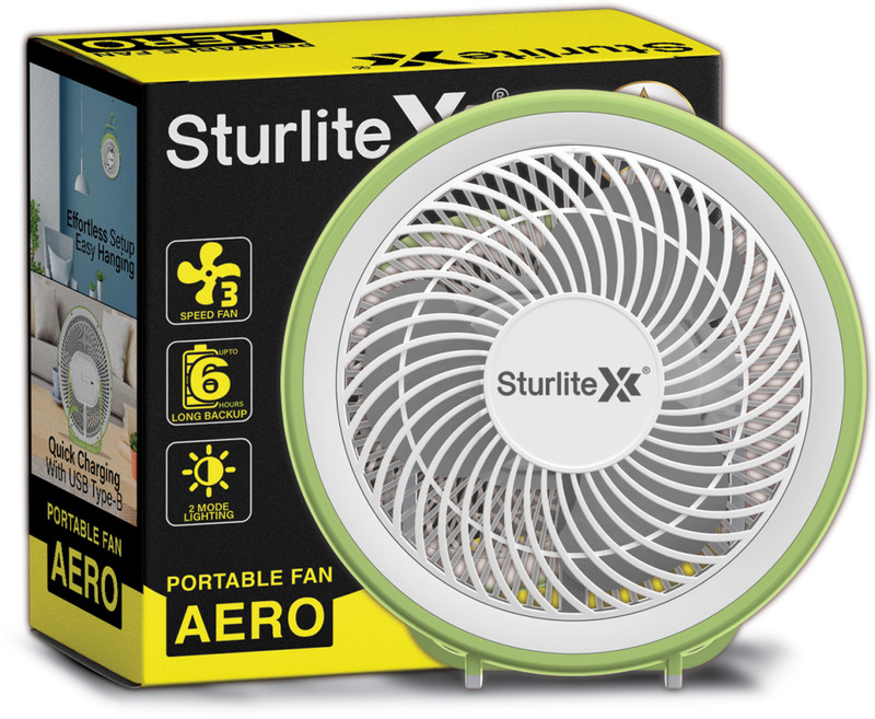 Sturlite Aero 12W Mini Portable Table Fan + Lamp| 3 Speed Modes| 2 Lighting Modes 4 hrs Lantern Emergency Light(White and Green)