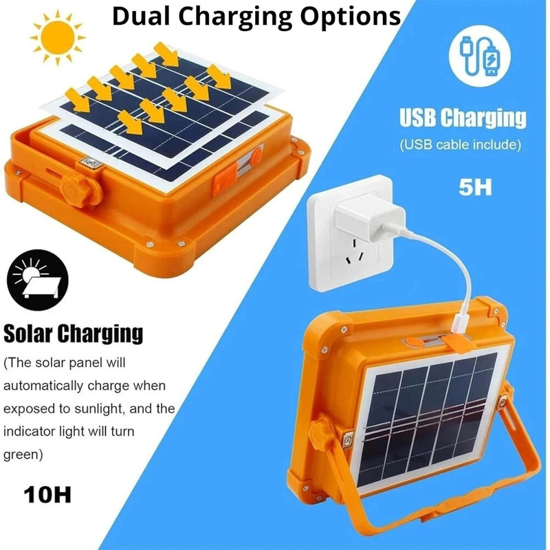 OPM TRADING Portable Solar System with Mult-function Lighting mode Rechargeable 10 hrs Flood Lamp Emergency Light(Orange, White)