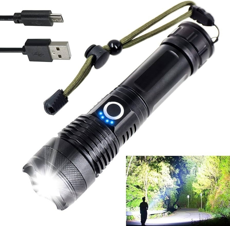 Zeno volt LED Torch, Brightest XHP110 LED Flashlight,Rechargeable Powerful with 5 Modes, Torch(Black, 18 cm, Rechargeable)