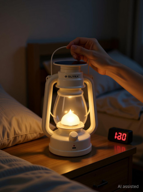 SLYKA 12 Hi-Bright LED with 1st Step Night Lamp Solar Rechargeable 4 hrs Lantern Emergency Light(Red)