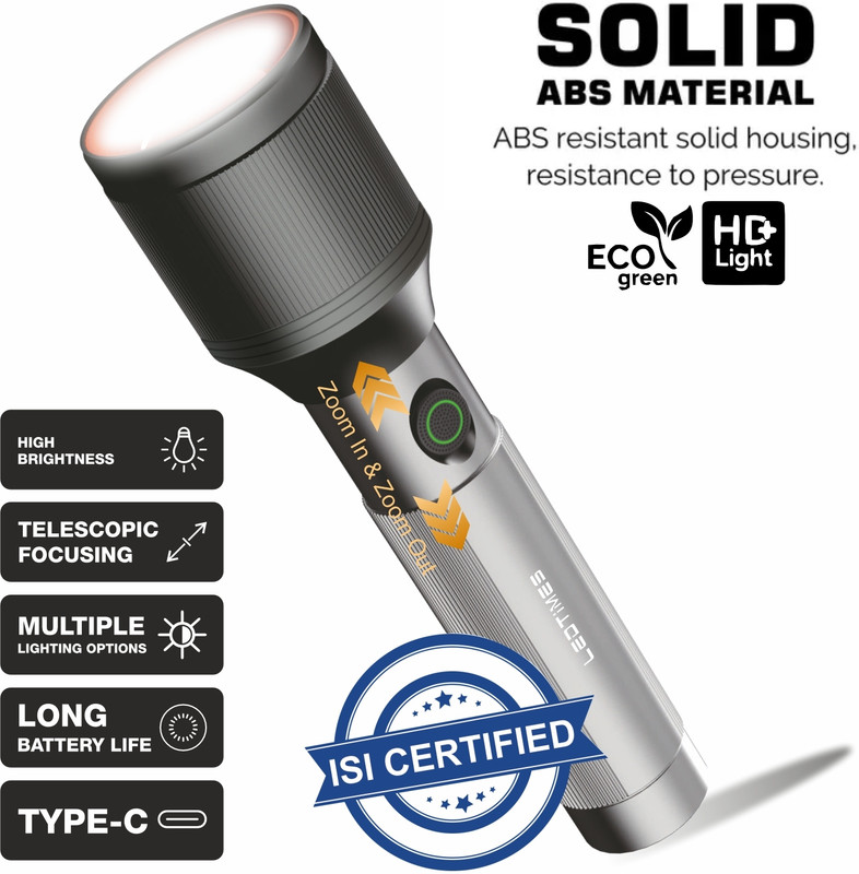 LED TIMES 100W+100W LED Rechargeable Long Range Search Light - 5 Lighting Modes, 1500mAh, 6 hrs Lantern Emergency Light(Grey)