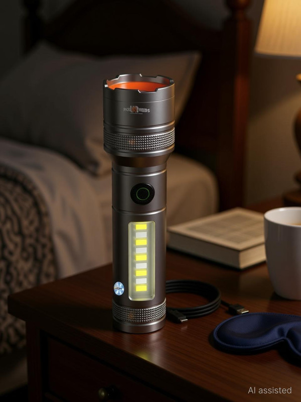 Pick Ur Needs Rechargeable Metal Body Torch Zoomable Head 1200 mAh Battery 3 Color Mode Lights 5 hrs Torch Emergency Light(Silver)
