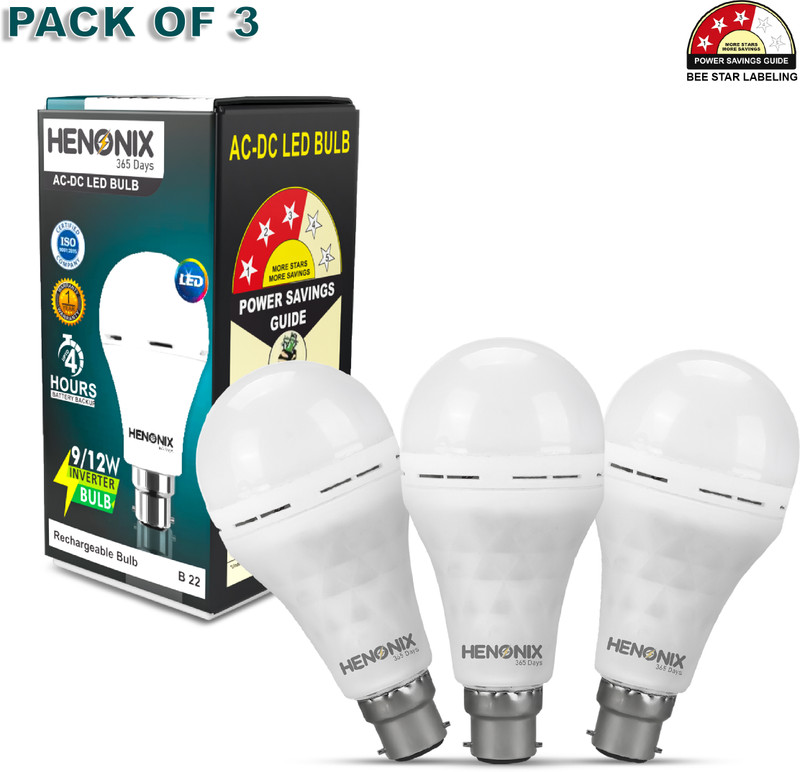HENONIX 12W LED Bulb Combo – 3 Pieces 4 hrs Bulb Emergency Light(White)