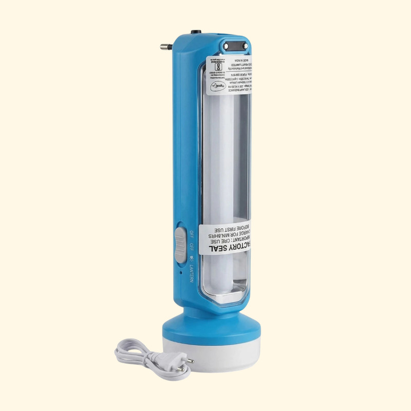 Pigeon Radiance Rechargeable LED Torch | 1800mAh Battery & 2-in-1 Lantern 3 hrs Torch Emergency Light(Blue)
