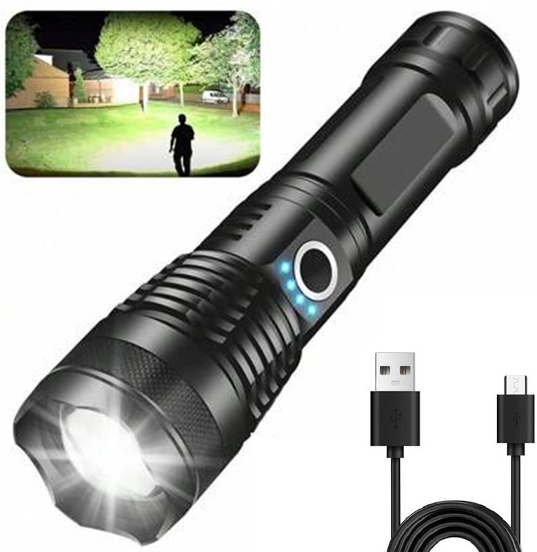HYMASA M983 Zoomable Torch Light Rechargeable Flashlight 10 hrs Torch Emergency Light(Black)