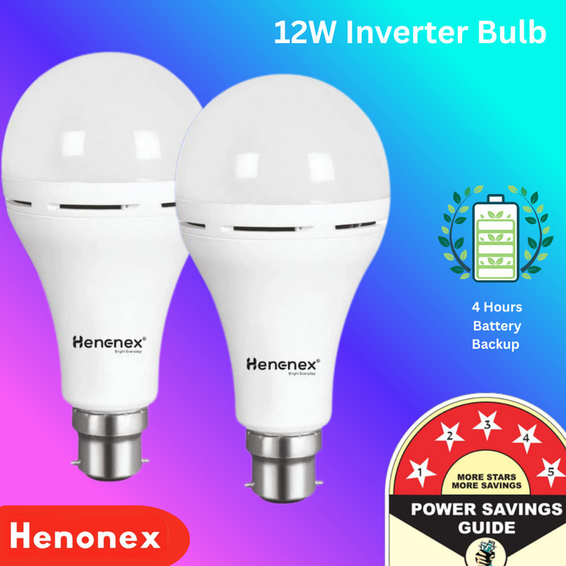 Henonex 12W Emergency Bulb Pack of 2 for Home with Auto Charging 4 hrs Bulb Emergency Light(White)