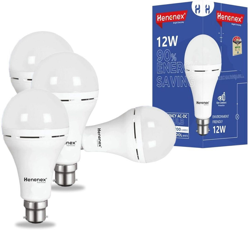 Henonex 12W LED Bulb for Load-Shedding Solutions|Pck of 4 4 hrs Bulb Emergency Light(White)